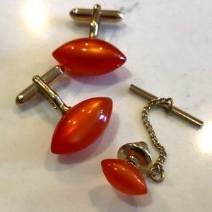 Swank Orange Moon Glow Cuff Links & Tie Tack